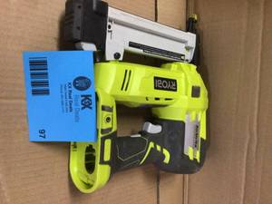lot 97 image: RYOBI ONE 18V Lithium-Ion AirStrike 18-Gauge Cordless Narrow Crown Stapler with Sample Staples (Tool Only)  USED Customer Returns See Pictures