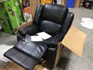 lot 106 image: Preston 38 in. Width Big and Tall Black Faux Leather 1 Position Recliner by Relax A Lounger Customer Returns See Pictures