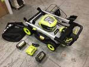 lot 110 image: 40V HP Brushless 21 in. Cordless Battery Walk Behind Self-Propelled Lawn Mower with (2) Batteries and Charger by RYOBI Cutomer Returns See Pictures