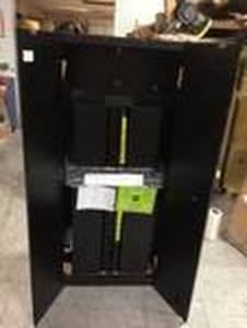 lot 115 image: 3-Piece Regular Duty Welded Steel Garage Storage System in Black (54 in. W x 75 in. H x 19 in. D) by Husky Customer Returns See Pictures