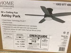 lot 4 image: Home Decorators Collection Ashby Park 52 in. White Color Changing Integrated LED Bronze Ceiling Fan with Light Kit and Remote Control Customer Returns See Pictures