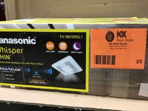lot 25 image: Panasonic WhisperThin Pick-A-Flow 80 or 100 CFM Exhaust Fan with LED Light Low Profile Ceiling or Wall and 4 in. Oval Duct Adapter Customer Returns See Pictures