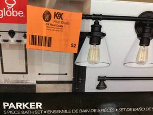 lot 52 image: Globe Electric Parker 3-Light Oil Rubbed Bronze 5-Piece All-In-One Bath Light Set Customer Returns See Pictures