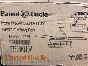 lot 53 image: Parrot Uncle 36 in. Indoor Black Retractable Ceiling Fan with Light Kit and Wall Switch Customer Returns See Pictures