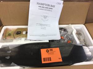 lot 54 image: Bay Stoneridge 52 in. Indoor LED Brushed Nickel Hugger Ceiling Fan with Light Kit, 5 Reversible Blades and Reversible Motor Customer Returns See Pictures