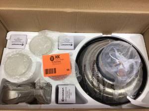 lot 55 image: Hampton Bay Olgelthorpe 3-Light Brushed Nickel Bathroom Vanity Light with Bell Shaped Frosted Glass Shades Customer Returns See Pictures