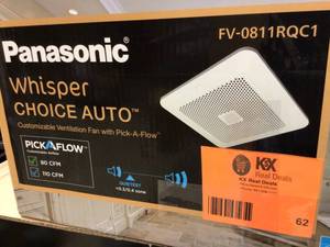 lot 62 image: Panasonic WhisperChoice AutoPick-A-Flow 80110 CFM Ceiling Bathroom Exhaust Fan with MotionHumidity Sense and Flex-Z Fast Bracket Customer Returns See Pictures