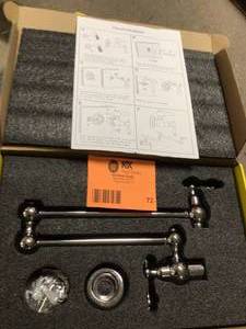 lot 72 image: Magic Home 2-Handle Wall Mounted Pot Filler Faucet with Level Handle in Brushed Chrome Customer Returns See Pictures