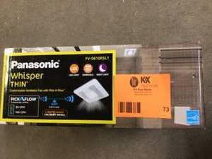 lot 73 image: Panasonic WhisperThin Pick-A-Flow 80 or 100 CFM Exhaust Fan with LED Light Low Profile Ceiling or Wall and 4 in. Oval Duct Adapter Customer Returns See Pictures
