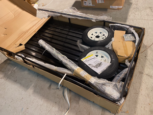 lot 102 image: 4 ft. x 6 ft. 1,295 lbs. Payload Capacity Open Rail Steel Utility Flatbed Trailer by DK2 Customer Returns See Pictures