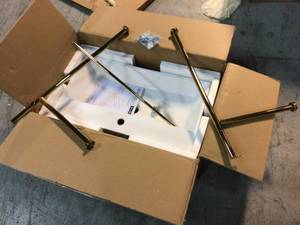 lot 104 image: Claire 30 in. Ceramic White Console Sink Basin Gold Legs by Swiss Madison Customer Returns See Pictures