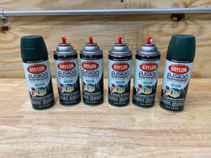 lot 90 image: KRYLON Lot of 6 Cans of-  Fusion Hunter Green Satin 12 Oz. Plastic Spray Paint