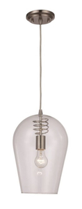 lot 54 image: BEL AIR LIGHTING 1-Light 11 in. Brushed Nickel Spiral Socket Mini Pendant with Clear Glass Shade