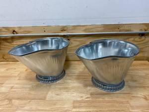 lot 55 image: LASTING TRADITIONS Lot of 2-  Silver Galvanized Steel Coal Hods