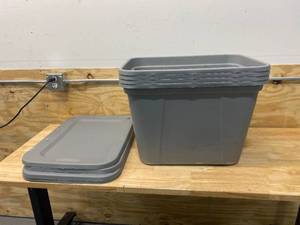lot 17 image: HDX Lot of 4-  20 Gallon Storage Bins with Lids
