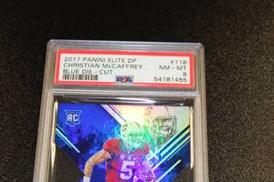 2017 Elite Draft Blue Die Cut Christian McCaffrey PSA 8 Rookie Card 2525