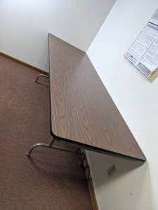 lot 407 image: Set of 2 Long Brown 8-Foot Folding Tables