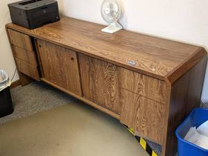 lot 314 image: Long Wood Cabinet with Drawers