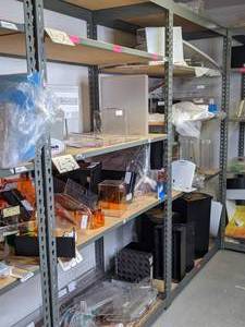 lot 322 image: Set of 2 Large Shelves w Clear Acrylic Display Pieces & More