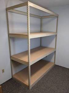 lot 300 image: Large 4-Tier Metal & Particle Board Shelves