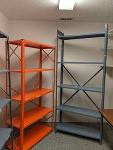 lot 351 image: Lot of 2 Free Standing 5 Level Metal Rivet Shelving