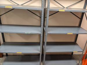 lot 352 image: Lot of 2 Matching Gray Metal Shelving Units