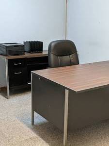 lot 355 image: Desk with Matching Credenza, Office Chair, Dell Printer and More
