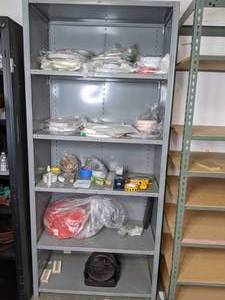 lot 376 image: Metal Shelving Unit with Rolls of Various Types of Tape and More