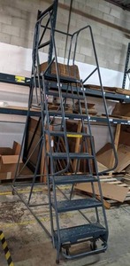 lot 14 image: Rolling 8-Step Warehouse Safety Ladder