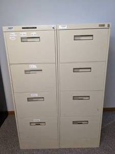 lot 327 image: Set of (2) Vertical Almond Steel 4 Drawer Filing Units