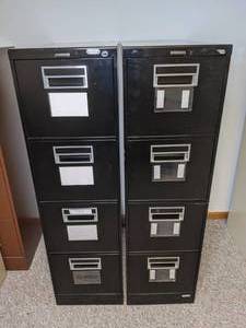 lot 328 image: Set of (2) Vertical Black Steel 4 Drawer Filing Units