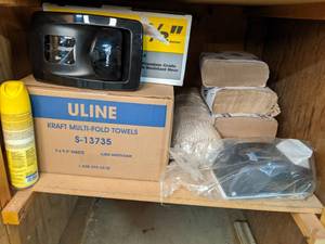 lot 1238 image: Commercial Cleaning Supplies-Paper Towels, Shop Vac Hose, Mop Heads and More