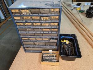 lot 260 image: Lot of Miscellaneous Hardware in Multi-Drawer Organizer and Multiple Drill Bits