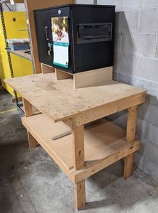 lot 692 image: Lot of (2) Wooden Tables and Cabinet with Stand