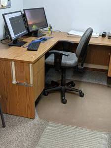 lot 333 image: Small Office Set Up - 2 Chair, Desk & Shelf