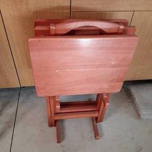3 wooden TV trays with stand (see p...