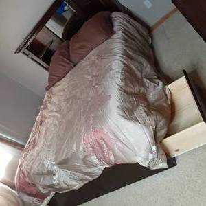 Queen bed frame with wooden headboa...