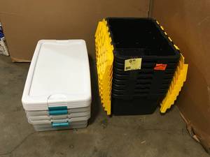 Lot of assorted Storage Bins various kinds and conditions some missing tops see pictures