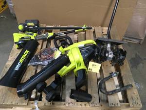Pallet with Assorted outdoor Ryob tools various models and conditons customer returns see pictures