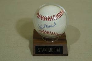 Stan Musial Signed Baseball with Stand