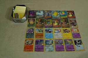 Tin of Pokemon Cards - 12 Full Art, 70 Rares or Holos, No Basic Energy