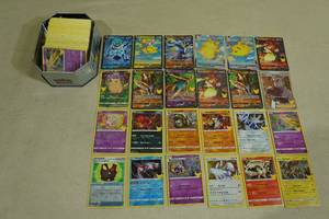 Tin of Pokemon Cards - 12 Full Art, 70 Rares or Holos, No Basic Energy