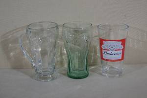Budweiser Glass and 2 Coca-Cola Glasses