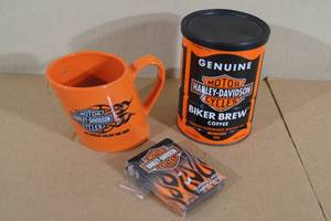 Harley Davidson Mug, Cards, and Coffee Can