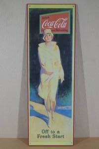 Vintage Look Reproduction Coca Cola Wood Ad - Lady