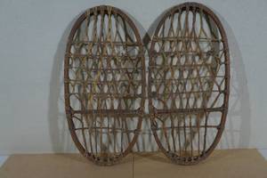 Vintage Wood Framed Snow Shoes - Hand Woven Sinew