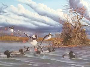 Working The Decoys by Erik S. Gile, Signed Print Size With Border 21.5x30