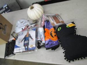 box of halloween costumes, makeup , ...