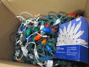 box of christmas lights strands tha...