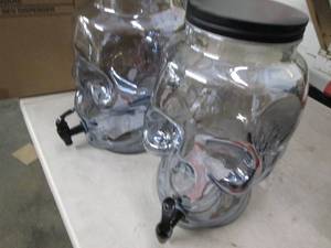 box of 2 glass skull beverage dispe...